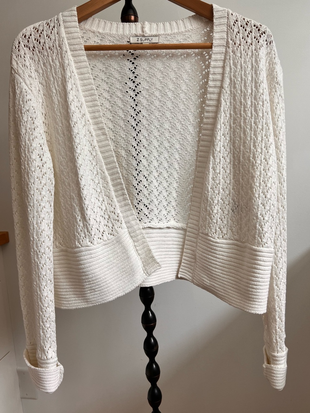 Z Supply Cream Open-Knit 100% Cotton Cropped Cardigan